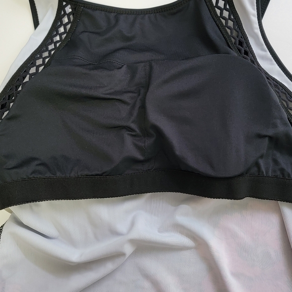 Free Country Black Macrame Floral Print Quick Dri Tankini Swim Top Sz M NEW - Picture 9 of 16